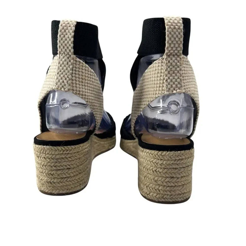 Lucky Brand Luvnia Macrame Espadrille Wedge Sandals 7.5 Black Bohemian